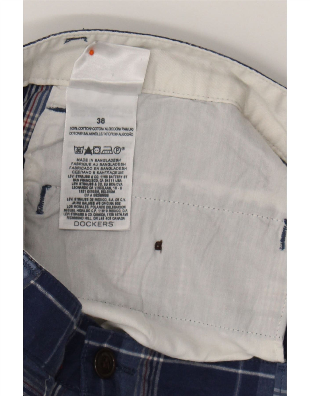DOCKERS Mens Chino Shorts W38 XL Navy Blue Check Cotton Vintage Dockers and Second-Hand Dockers from Messina Hembry 
