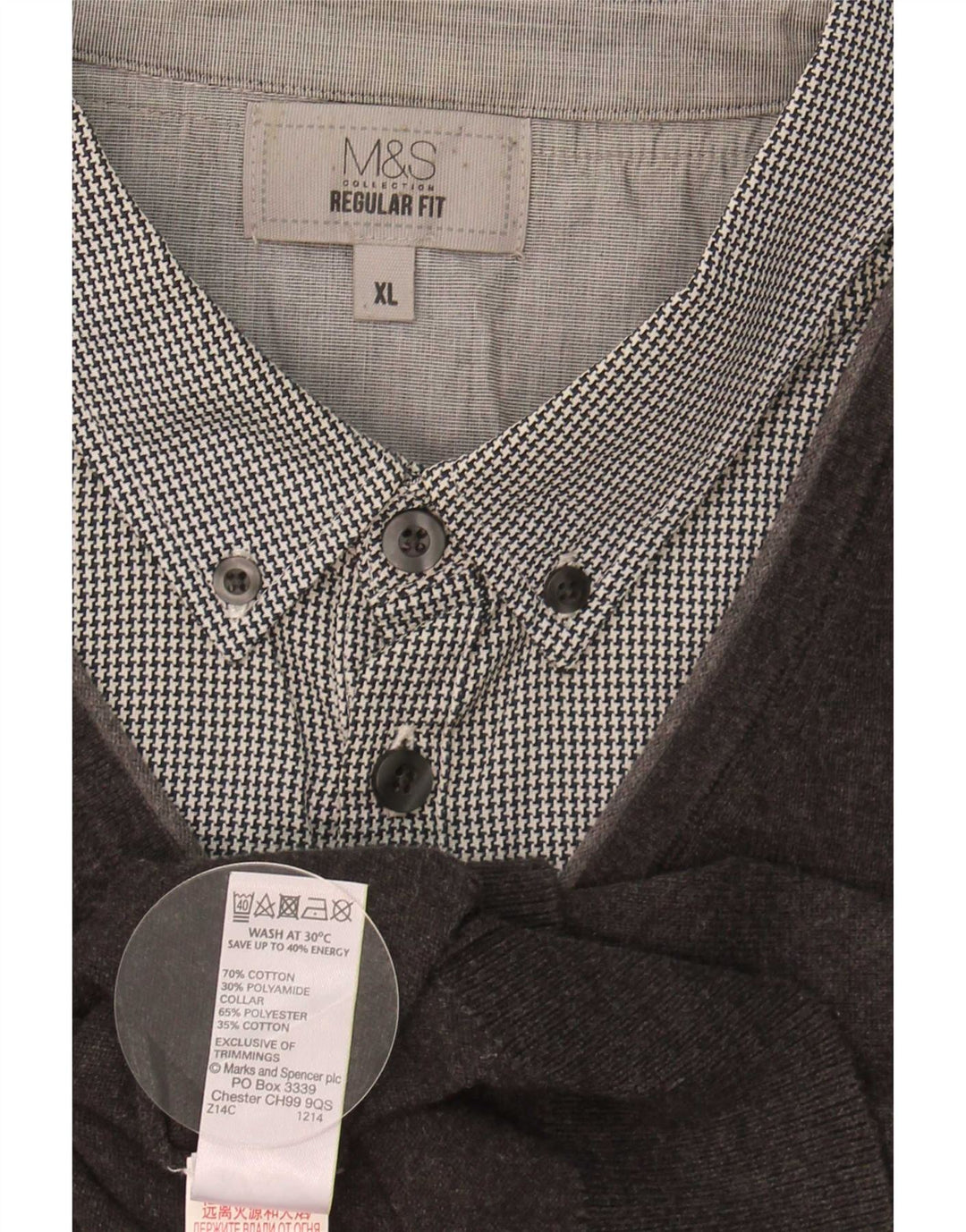 Marks & Spencer Mens Regular Fit V-Neck Jumper Sweater XL Grey Cotton
