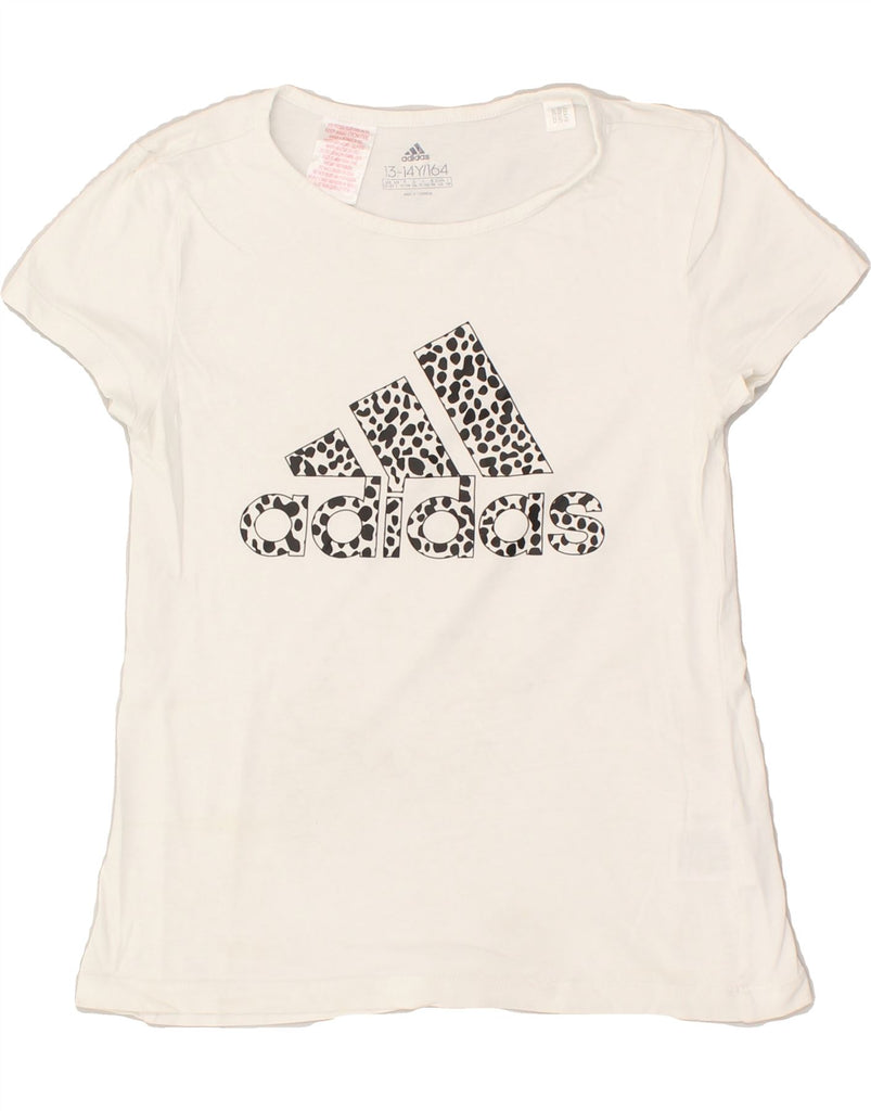 ADIDAS Girls Graphic T-Shirt Top 13-14 Years White Cotton | Vintage Adidas | Thrift | Second-Hand Adidas | Used Clothing | Messina Hembry 