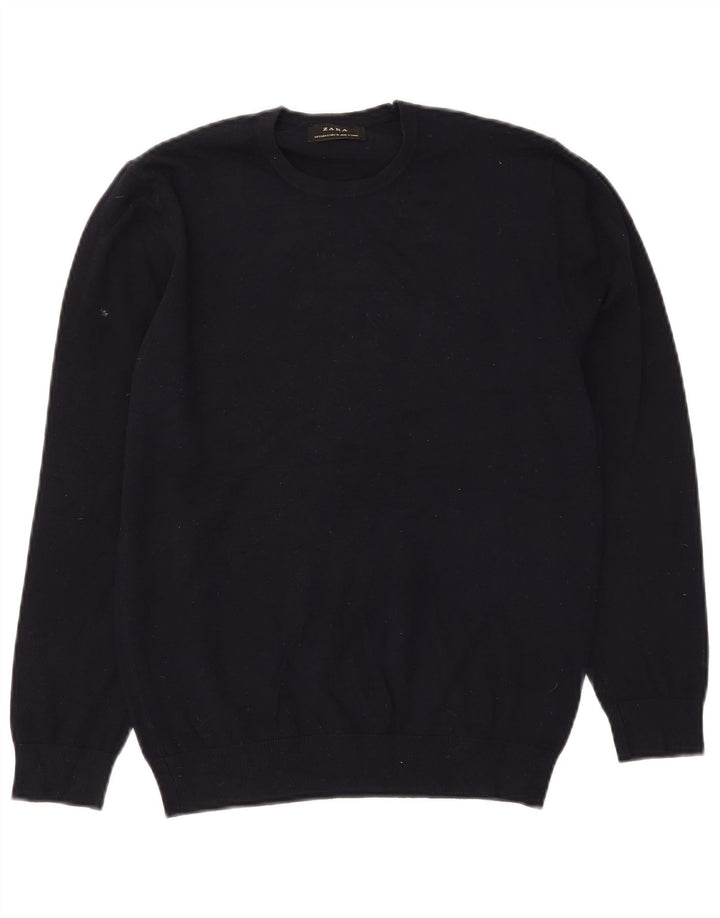 Zara Mens Crew Neck Jumper Sweater Small Navy Blue