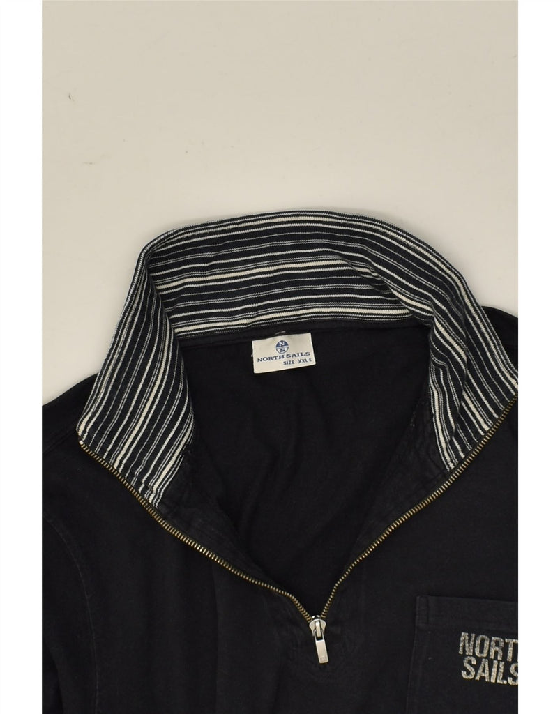 NORTH SAILS Mens Slim Zip Neck Sweatshirt Jumper 2XL Black Cotton | Vintage North Sails | Thrift | Second-Hand North Sails | Used Clothing | Messina Hembry 