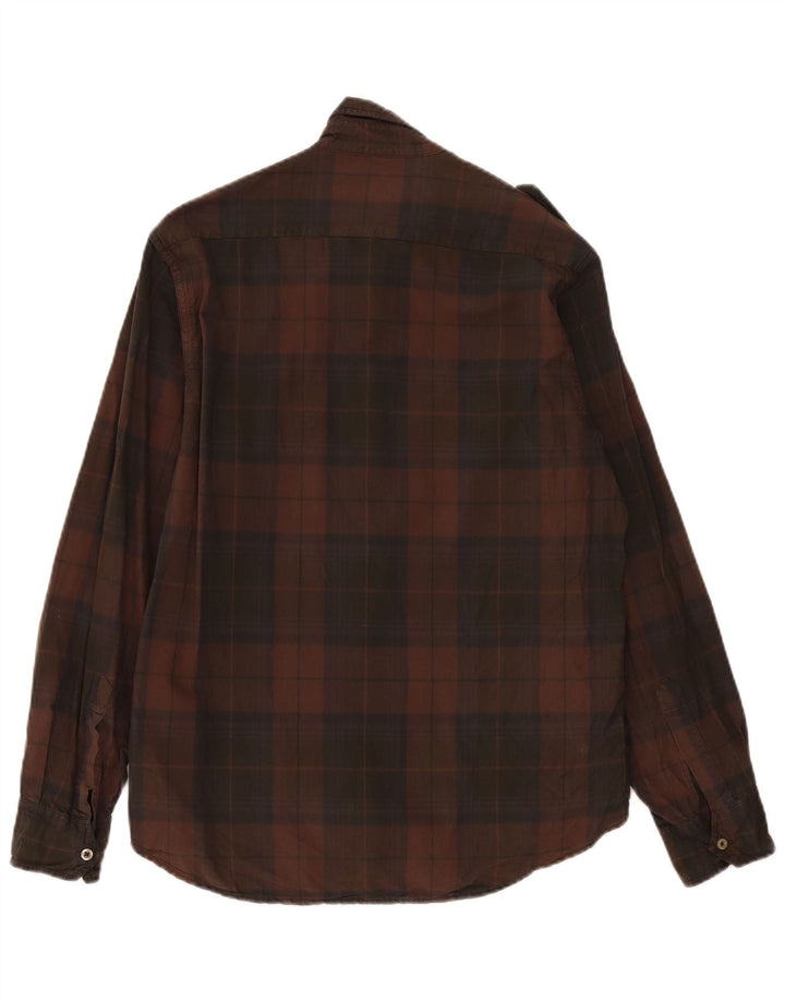 Marlboro Classics Mens Military Shirt Medium Brown Check Cotton