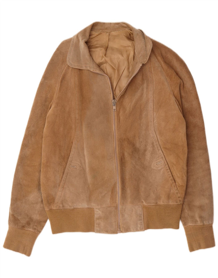 Vintage Mens Suede Bomber Jacket UK 38 Medium Beige