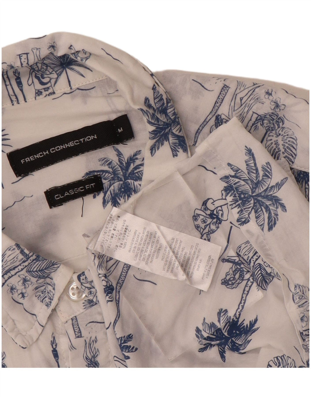 French Connection Mens Graphic Classic Fit Shirt Medium White Cotton