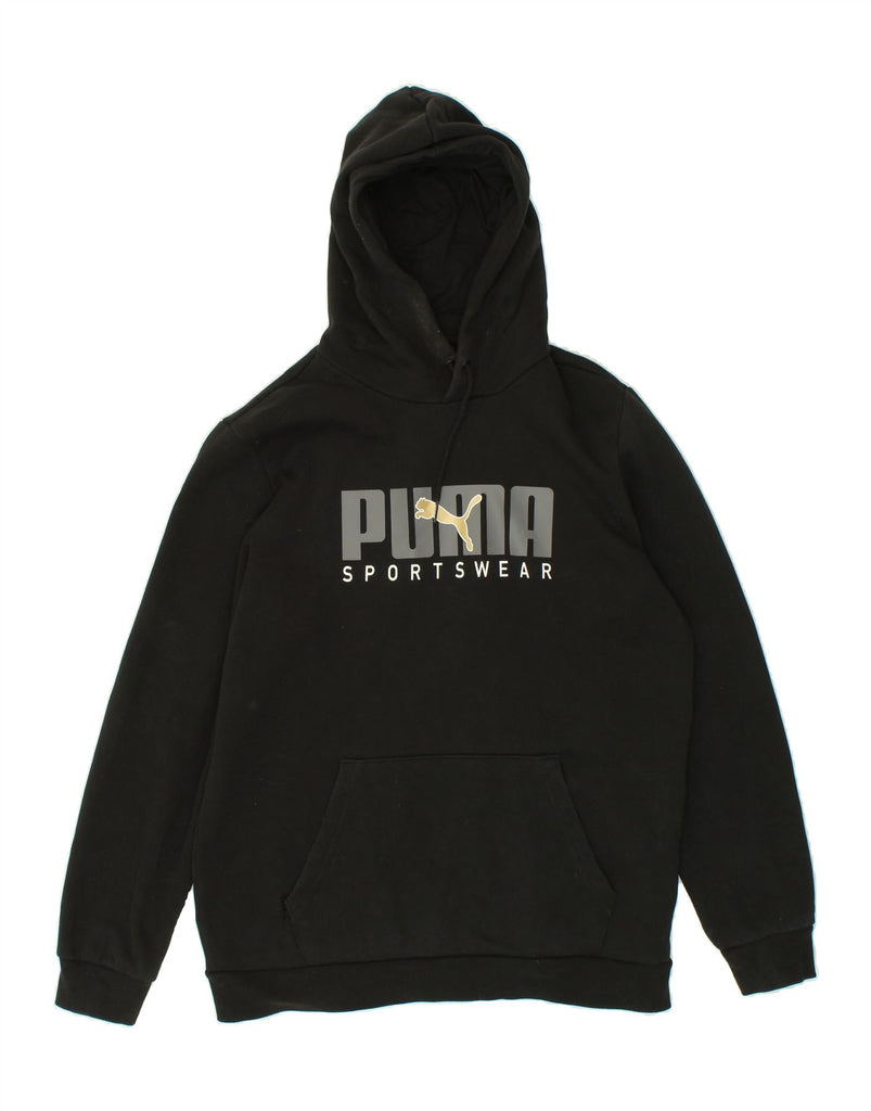 PUMA Mens Graphic Hoodie Jumper Medium Black Cotton | Vintage Puma | Thrift | Second-Hand Puma | Used Clothing | Messina Hembry 