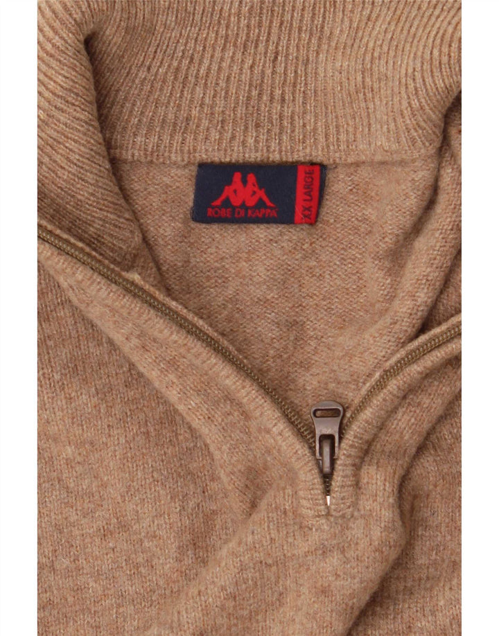 Kappa Mens Zip Neck Jumper Sweater 2XL Brown Wool