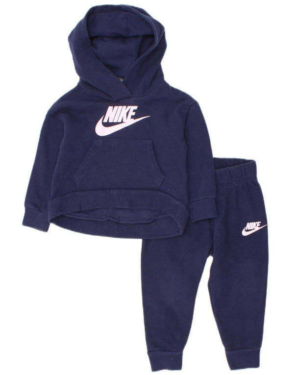 Nike Baby Girls Graphic Hooded Full Tracksuit 9-12 Months Navy Blue Cotton