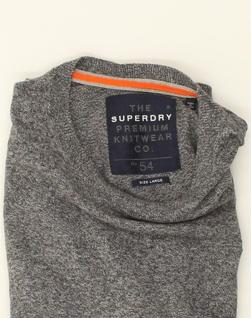 SUPERDRY Mens Boat Neck Jumper Sweater Large Grey Flecked Cotton | Vintage Superdry | Thrift | Second-Hand Superdry | Used Clothing | Messina Hembry 