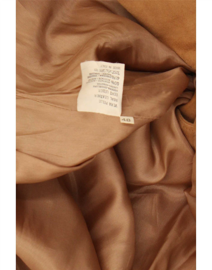 Vintage Womens 3 Button Suede Blazer Jacket EU 48 2XL Beige Leather
