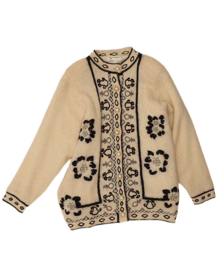 Affections Womens Longline Cardigan Sweater One Size Off White Floral