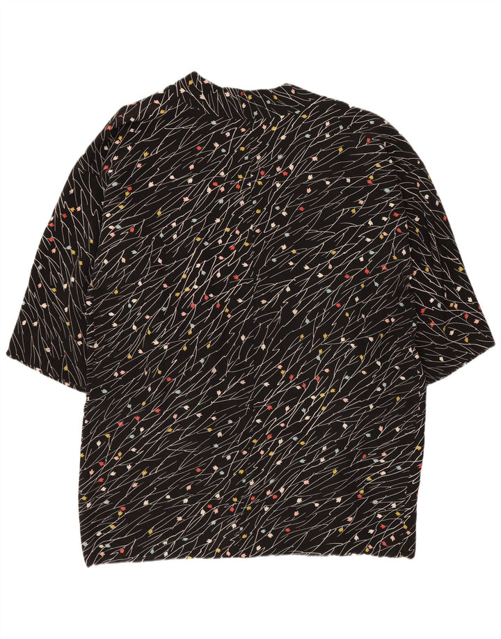 Vintage Womens 3/4 Sleeve Open Blazer Jacket UK 20 2XL Black Floral