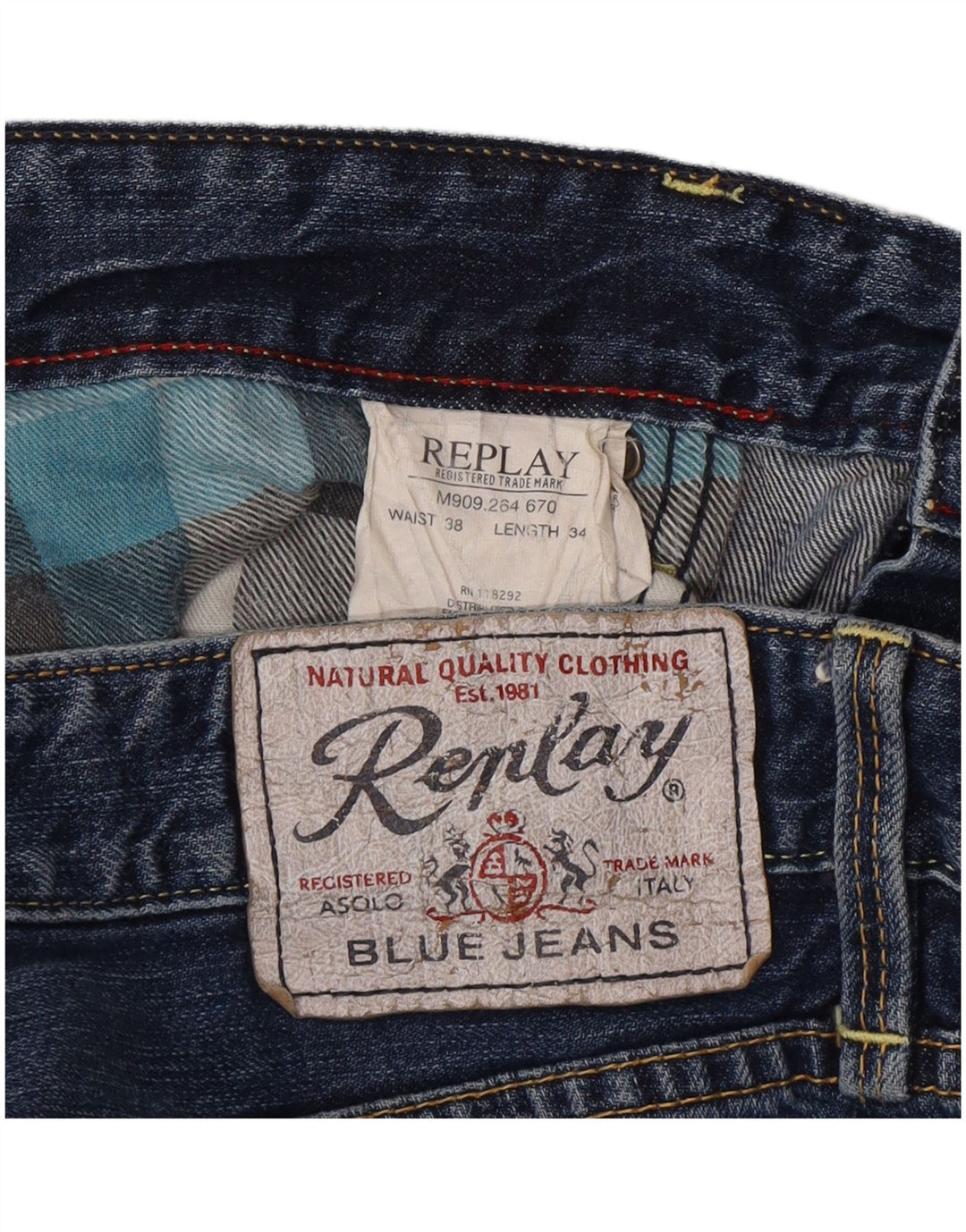 Replay Mens Straight Jeans W38 L28 Blue Cotton
