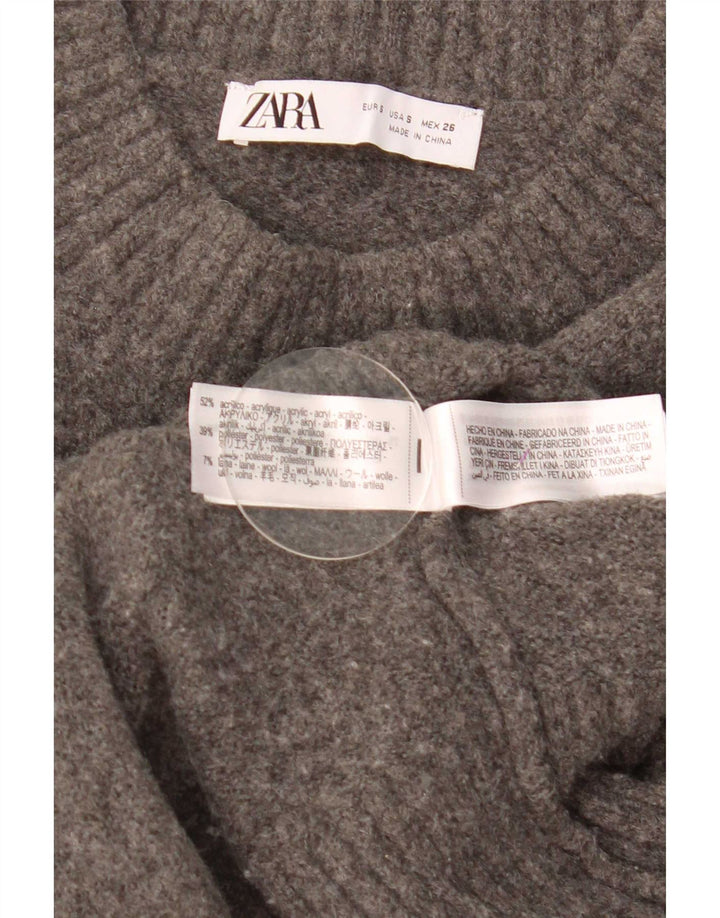 Zara Womens Crop Oversized Crew Neck Jumper Sweater UK 10 Small Grey
