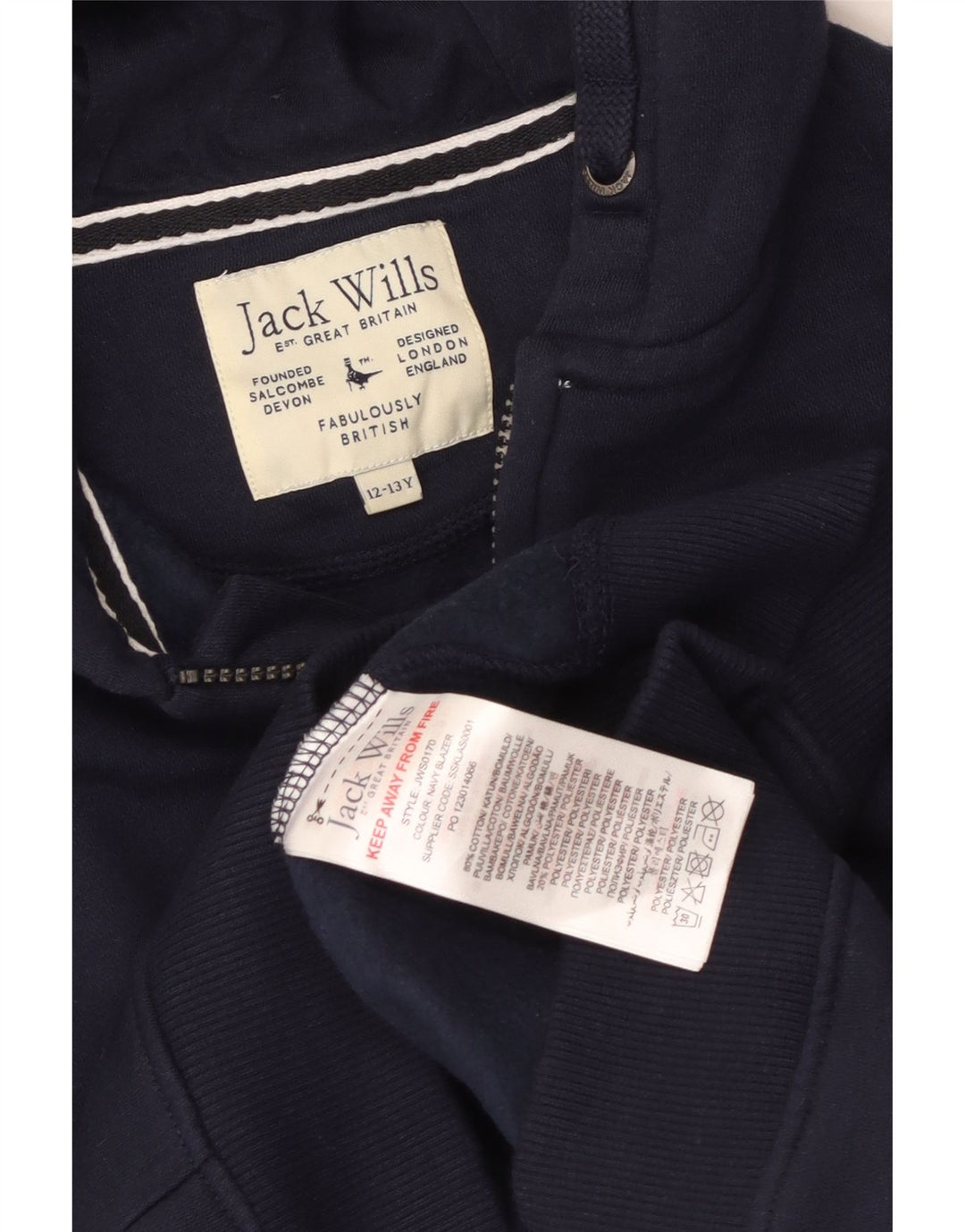 Jack Wills Boys Salcombe Devon Zip Hoodie Sweater 12-13 Years Navy Blue