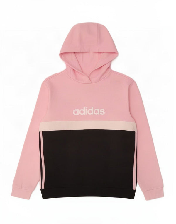 Adidas Girls Graphic Hoodie Jumper 11-12 Years Pink Colourblock Cotton