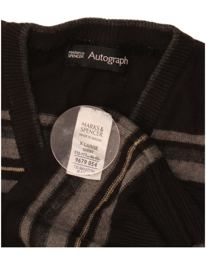 Marks & Spencer Mens Autograph V-Neck Jumper Sweater XL Black Striped