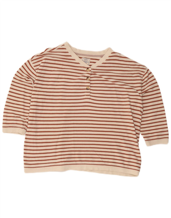 Fat Face Womens Top 3/4 Sleeve UK 16 Large White Striped Cotton