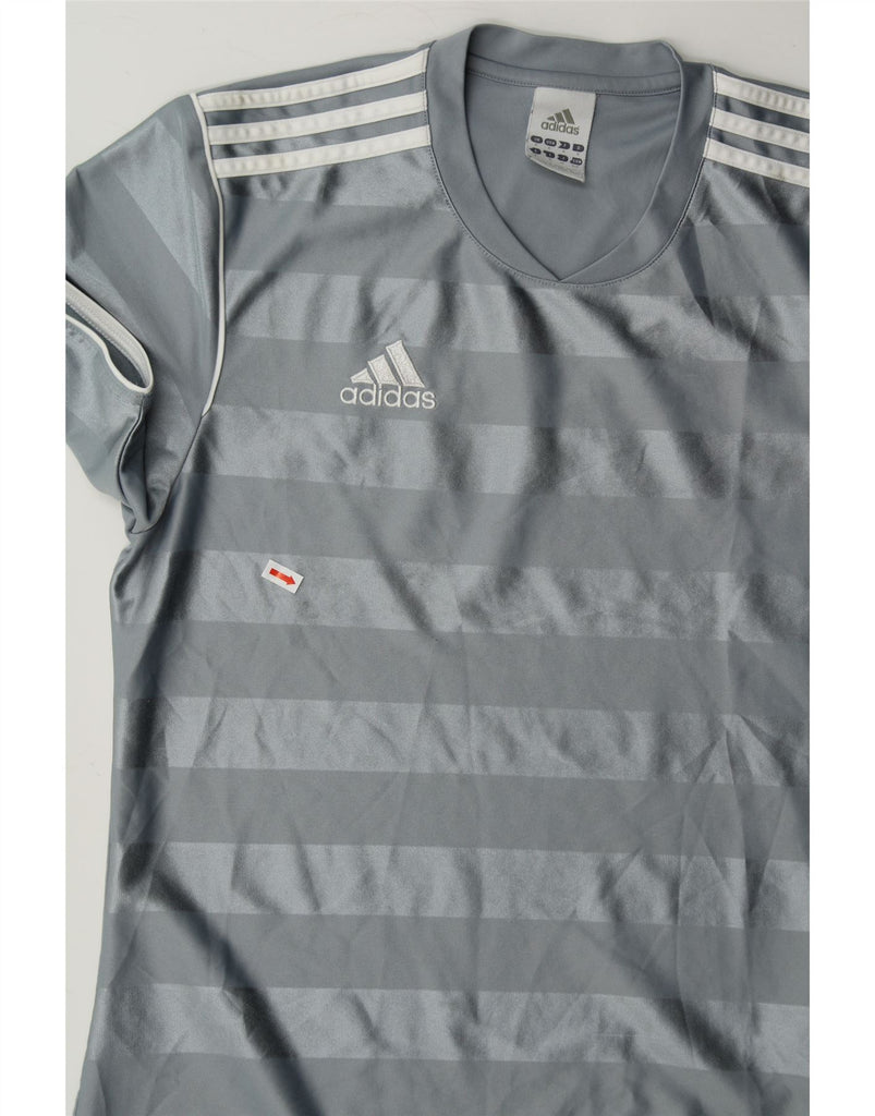 ADIDAS Mens T-Shirt Top Small Grey Striped Polyester Vintage Adidas and Second-Hand Adidas from Messina Hembry 