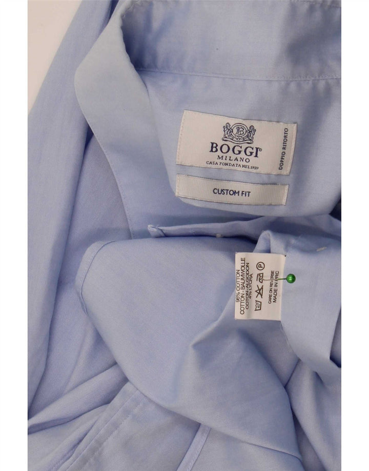Boggi Mens Custom Fit Shirt Size 39 Medium Blue Cotton