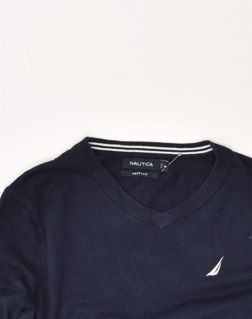 NAUTICA Mens V-Neck Jumper Sweater XS Navy Blue Cotton | Vintage Nautica | Thrift | Second-Hand Nautica | Used Clothing | Messina Hembry 