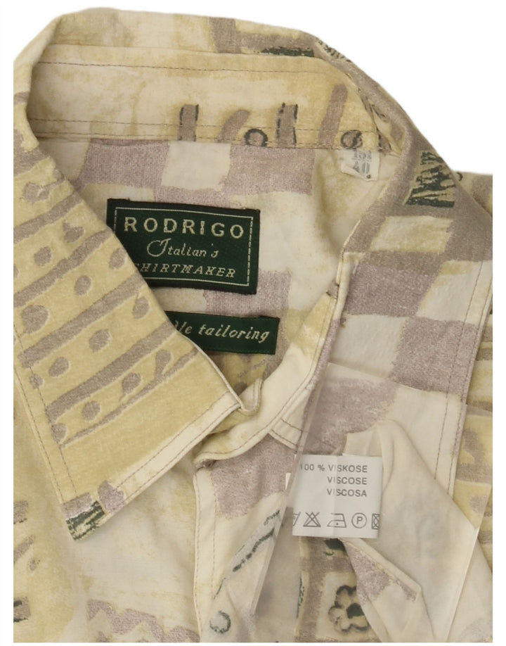 Rodrigo Mens Short Sleeve Shirt Size 40 15 1/2 Medium Khaki Patchwork