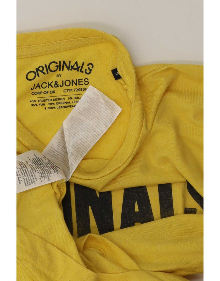 Jack & Jones Mens Graphic T-Shirt Top Small Yellow Cotton