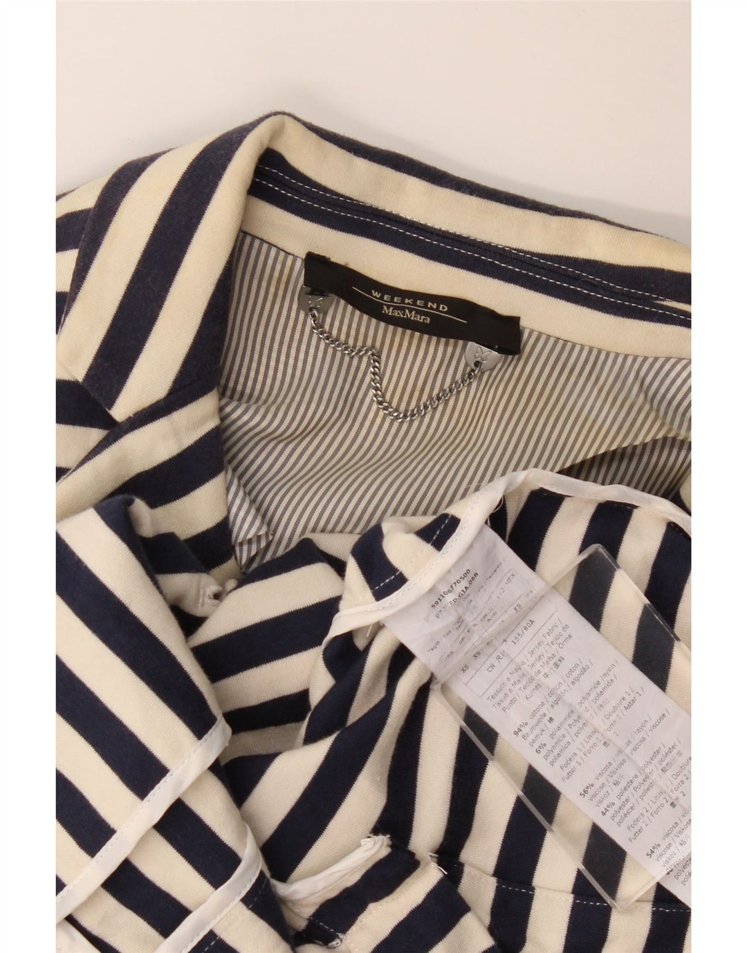 MAX MARA Womens Weekend 2 Button Blazer Jacket UK 6 XS Navy Blue Striped