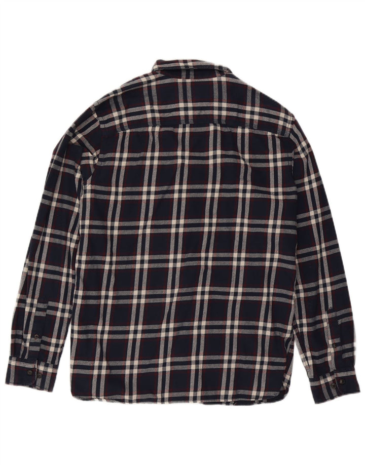 JACK & JONES Mens Flannel Shirt Large Navy Blue Check Cotton
