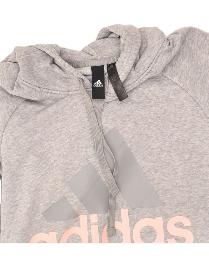 ADIDAS Womens Graphic Hoodie Jumper UK 10 Small Grey Cotton Vintage Adidas and Second-Hand Adidas from Messina Hembry 