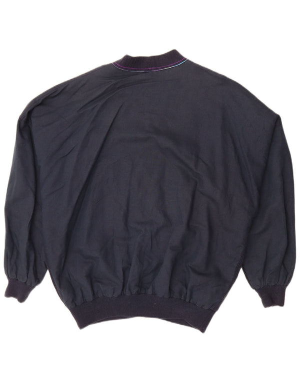 Vintage Mens Bomber Jacket IT 50 Large Navy Blue Geometric Cotton