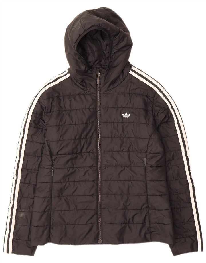 Adidas Womens Hooded Padded Jacket UK 14 Large Black Polyester