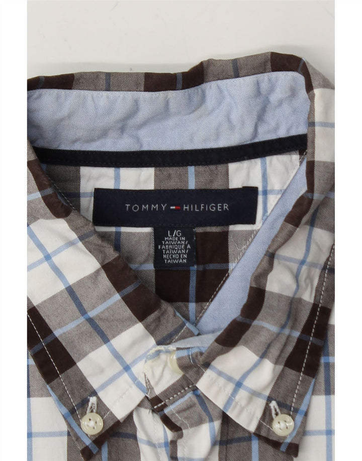 TOMMY HILFIGER Mens Shirt Large Brown Check Cotton Vintage Tommy Hilfiger and Second-Hand Tommy Hilfiger from Messina Hembry 