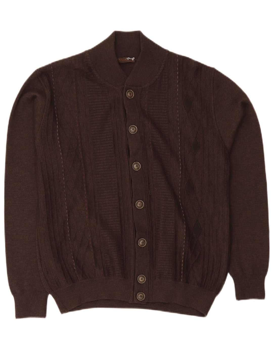 Vintage Mens Regular Fit Cardigan Sweater Medium Brown Merino Wool Classic