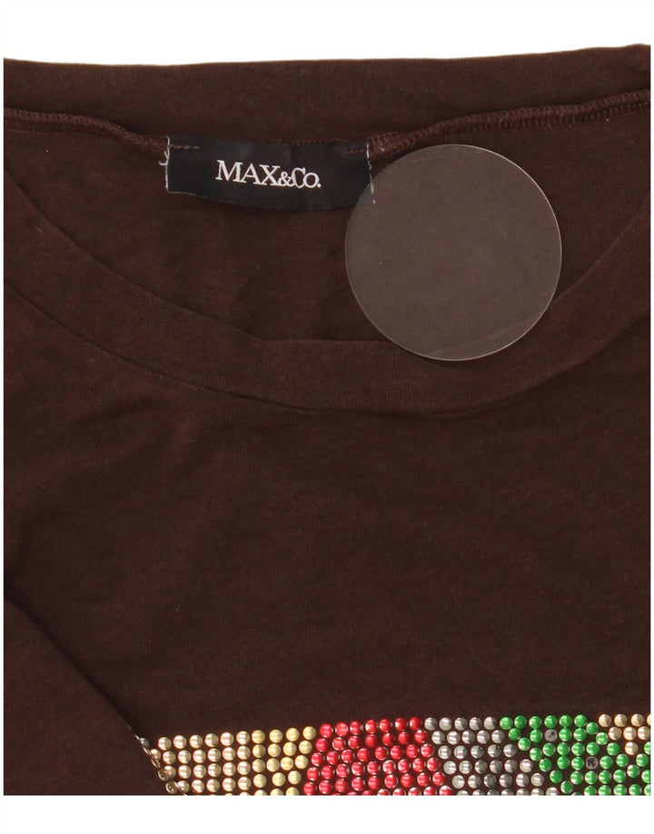 Max & Co. Womens Graphic T-Shirt Top UK 10 Small Brown