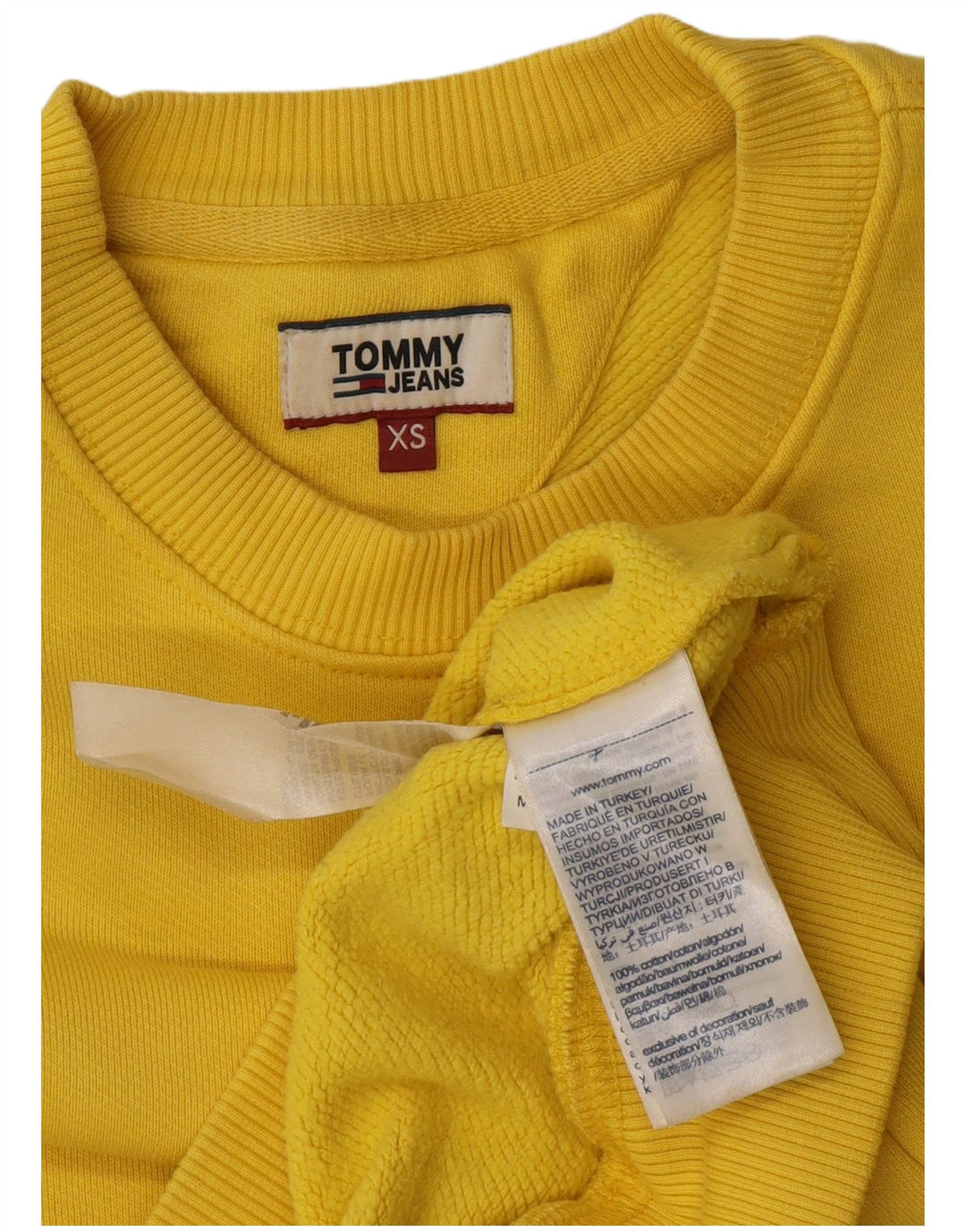 TOMMY HILFIGER Womens Oversized Sweatshirt Jumper UK 6 XS Yellow Cotton