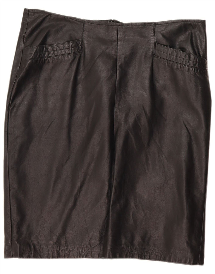 Vintage Womens Leather Skirt IT 50 XL W36  Black Leather