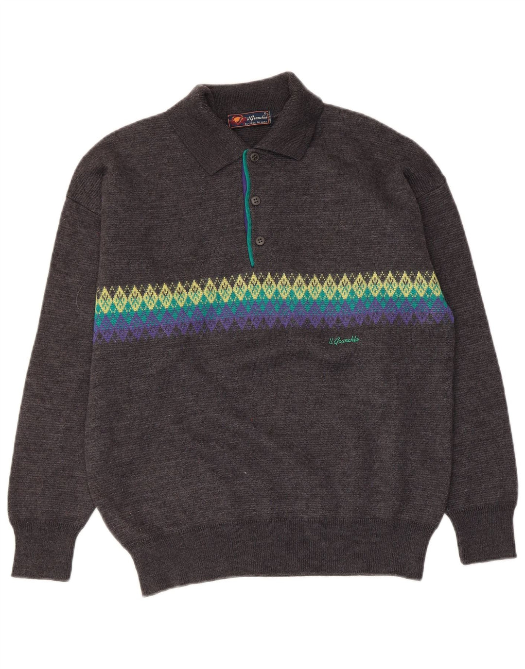 Il Granchio Mens Polo Neck Jumper Sweater Medium Grey Argyle/Diamond