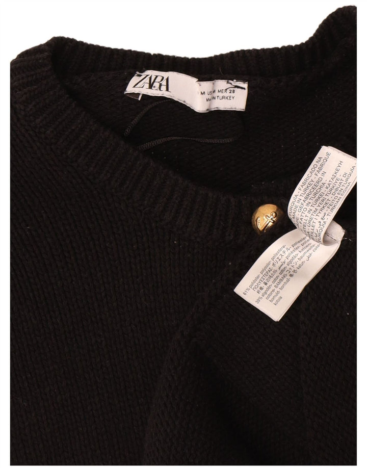 Zara Womens Cardigan Sweater UK 14 Medium Black Polyester