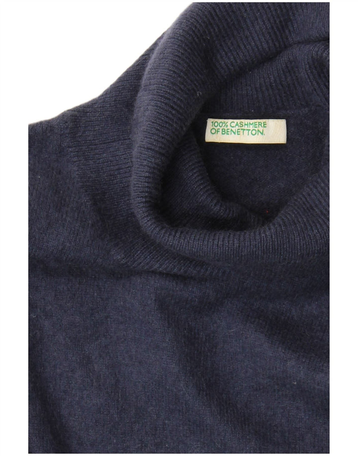 Benetton Womens Roll Neck Jumper Sweater UK 10 Small Navy Blue Cashmere