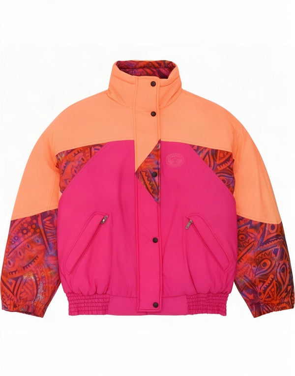 Vintage Womens Hooded Oversized Ski Jacket UK 16 Large Pink Colourblock