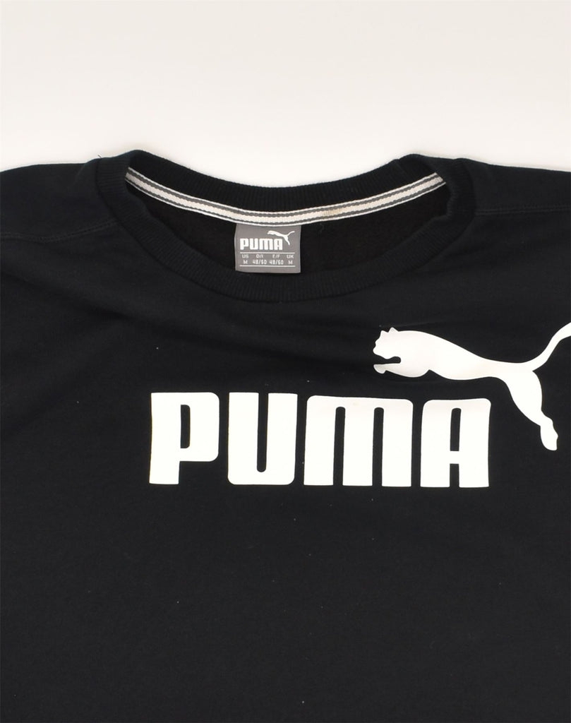 PUMA Mens Graphic Sweatshirt Jumper Medium Black Cotton | Vintage Puma | Thrift | Second-Hand Puma | Used Clothing | Messina Hembry 