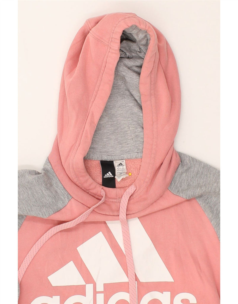 ADIDAS Womens Graphic Hoodie Jumper UK 12/14 Medium Pink Colourblock | Vintage Adidas | Thrift | Second-Hand Adidas | Used Clothing | Messina Hembry 