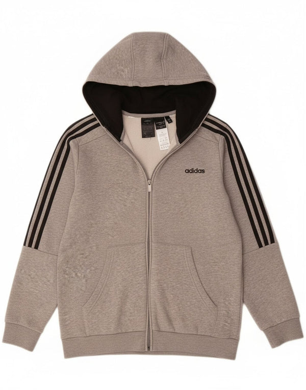 Adidas Boys Zip Hoodie Sweater 12-13 Years Grey Flecked Cotton