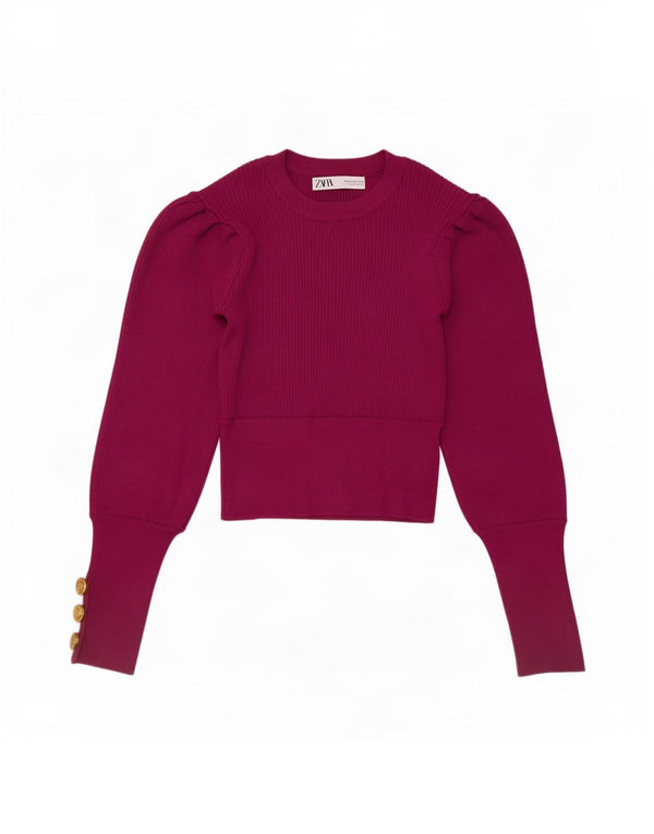 Zara Womens Crop Crew Neck Jumper Sweater UK 12 Medium Purple