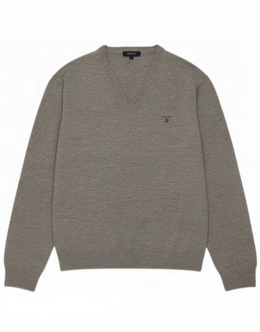 Gant Mens V-Neck Jumper Sweater Large Grey Lambswool