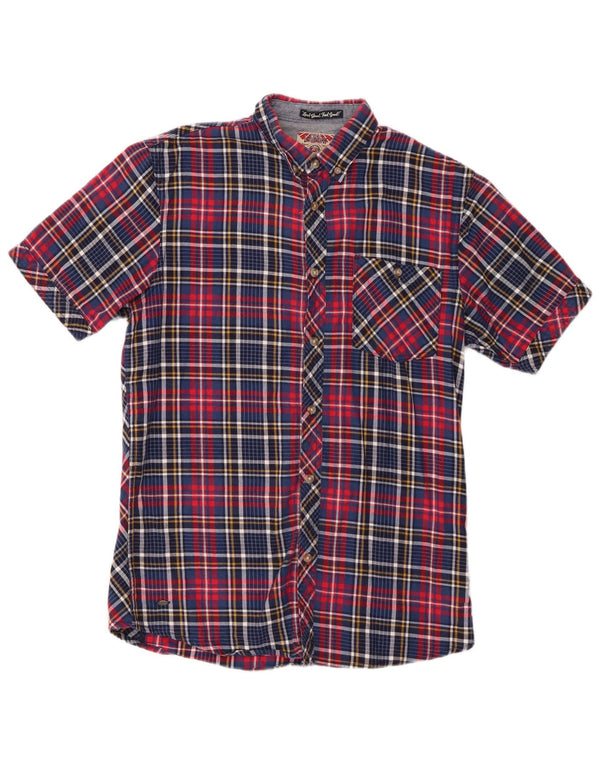 Tokyo Laundry Mens Short Sleeve Flannel Shirt Small Navy Blue Check Cotton