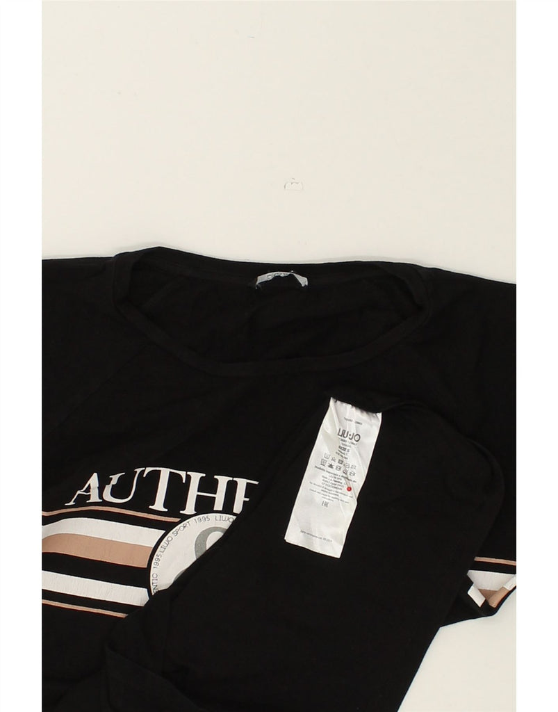 LIU JO Womens Graphic T-Shirt Top UK 10 Small Black Cotton | Vintage Liu Jo | Thrift | Second-Hand Liu Jo | Used Clothing | Messina Hembry 