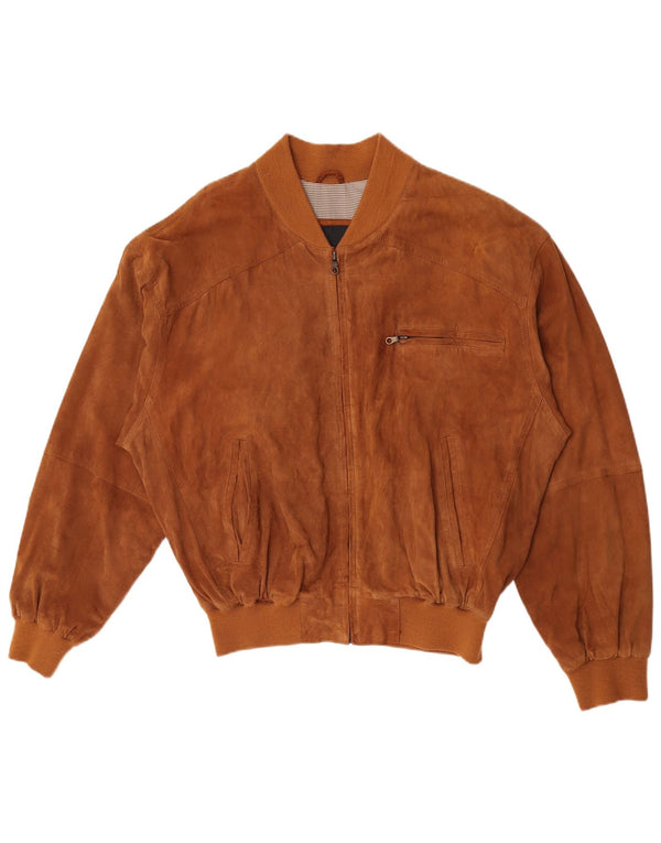 M. Flues Mens Suede Bomber Jacket UK 40 Large Brown Leather