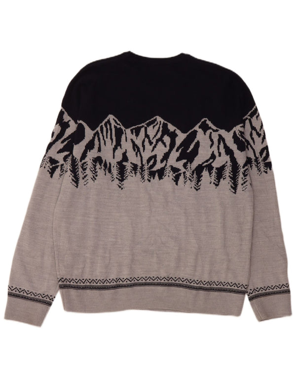 Marks & Spencer Mens Crew Neck Jumper Sweater Large Grey Colourblock