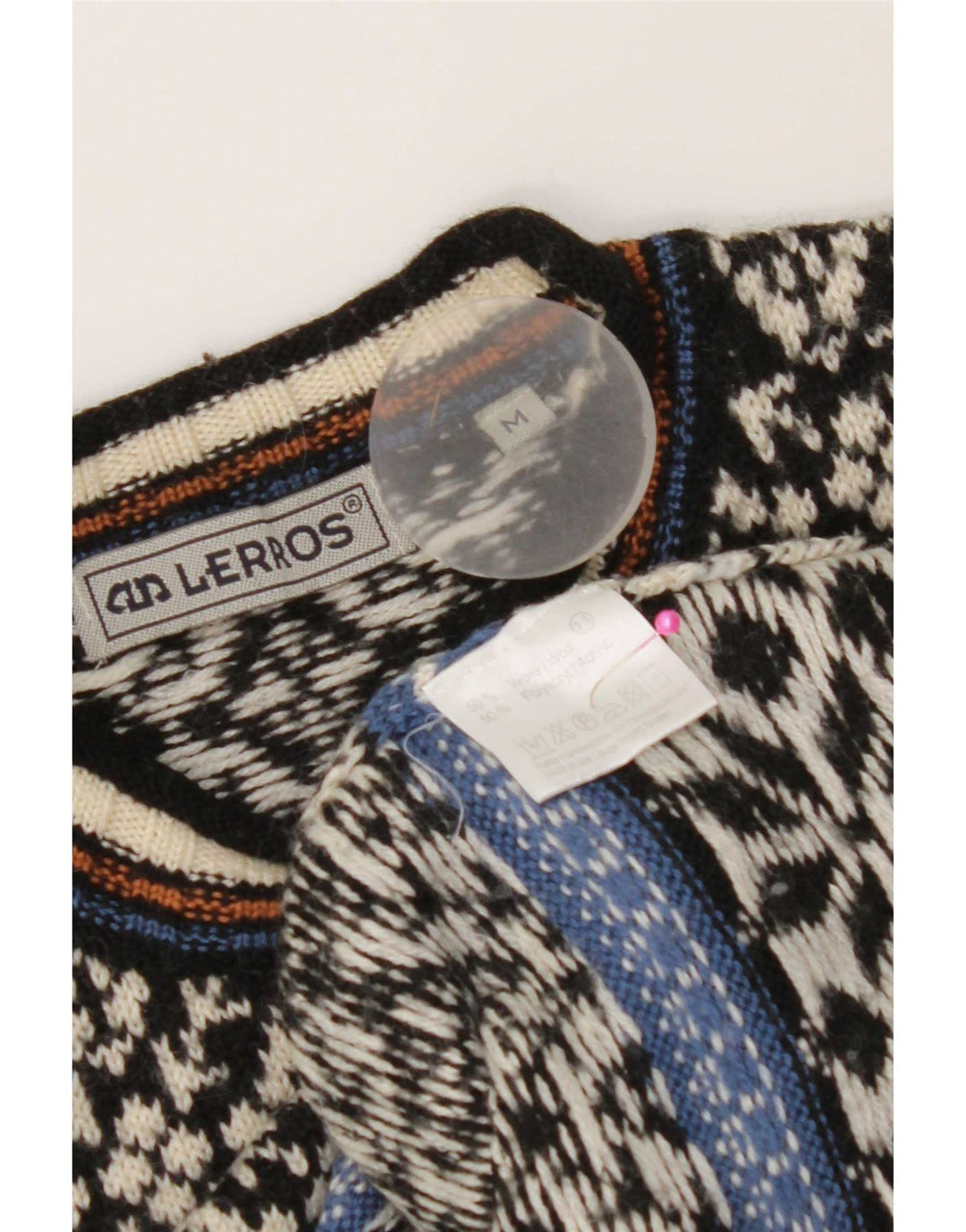 Lerros Mens Crew Neck Jumper Sweater Medium Black Fair Isle Wool